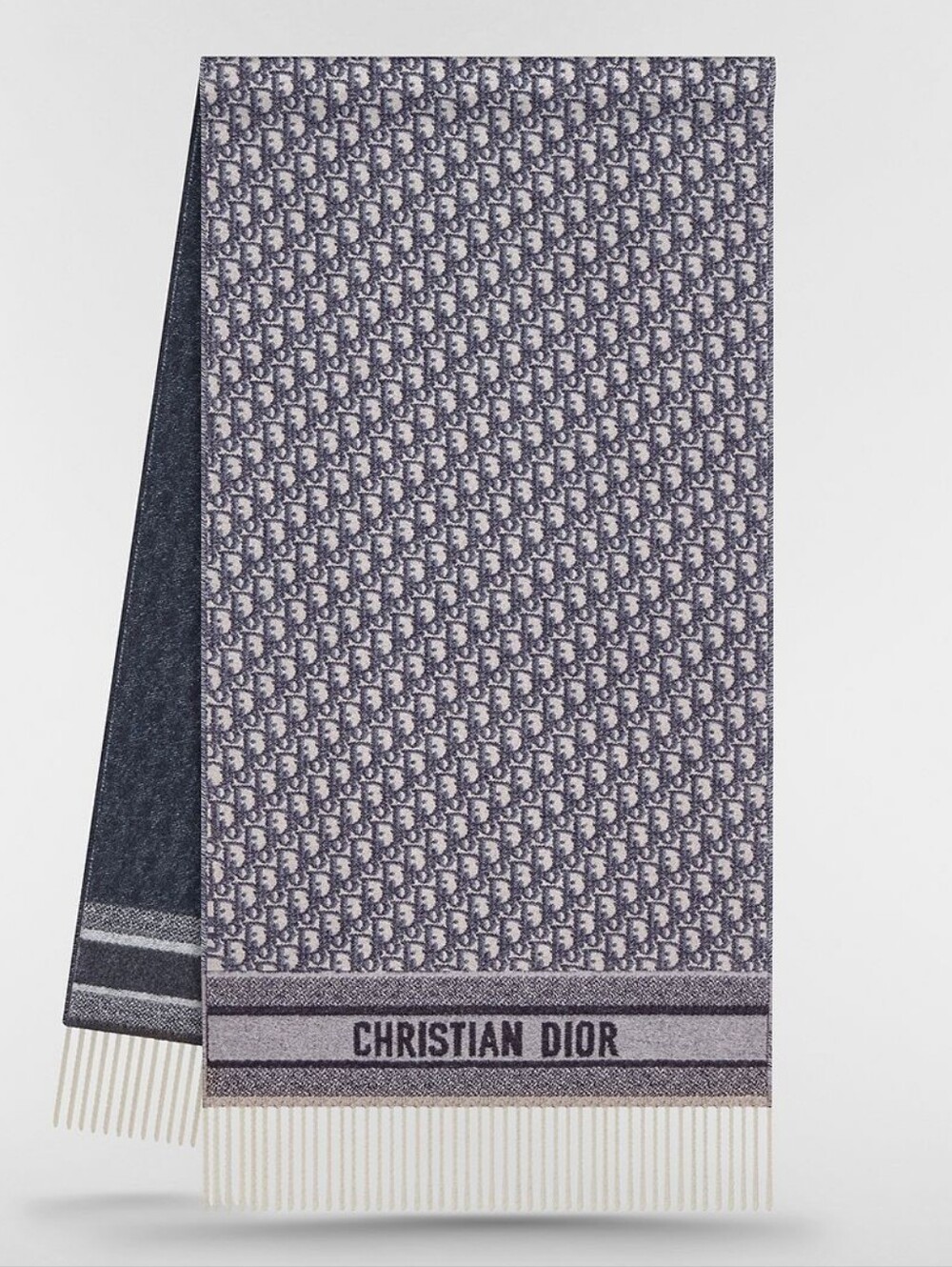 NEW ✨ DIOR ✨🩶 100% Cashmere Reversible Gray Large Fringed Scarf Shawl Wrap 🩶 - Picture 4 of 15